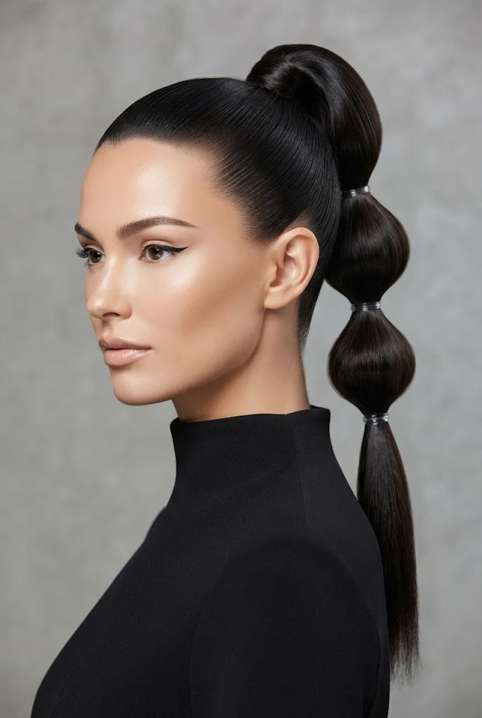 The Triple-Secured Bubble Ponytail — peinados lacios elegantes style outfit