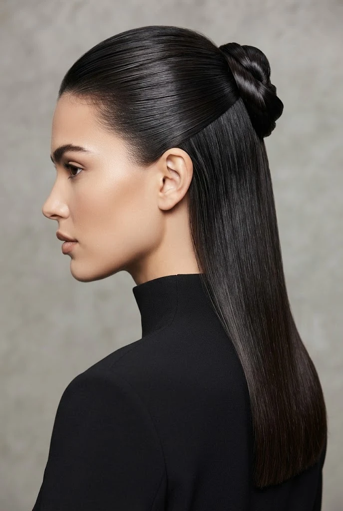 The Glass-Finish Half-Up Twist — peinados lacios elegantes style outfit