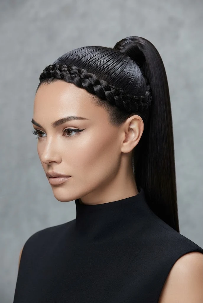 High-Gloss Crown Braided Wrap — peinados lacios elegantes style outfit