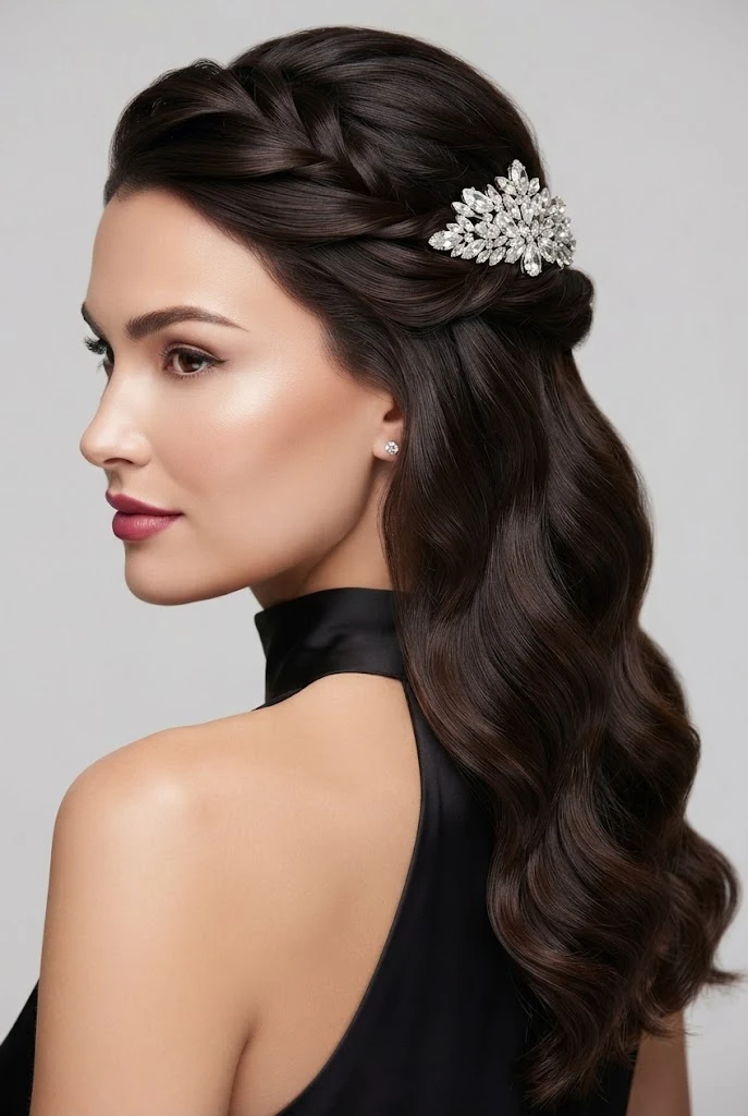Twisted Crystal Pin Half-Up — peinados media cola elegantes style outfit