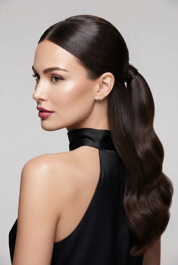 Sleek Glass-Finish Half-Up — peinados media cola elegantes style outfit