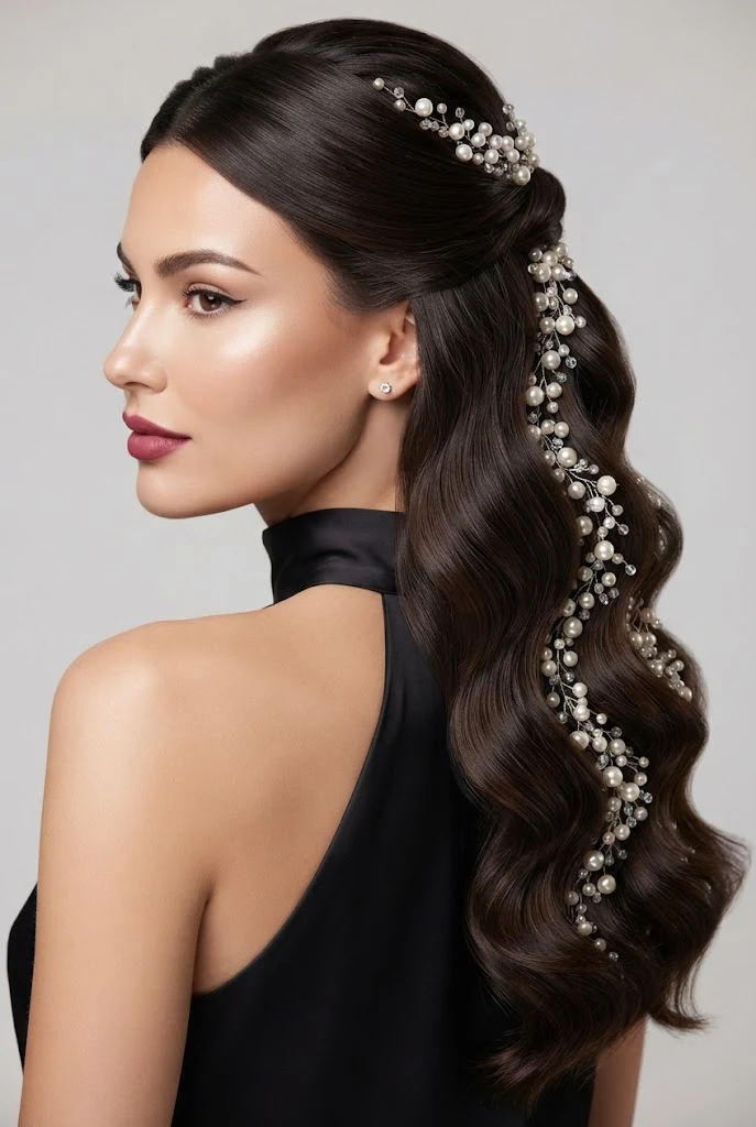 Pearl-Studded Cascade — peinados media cola elegantes style outfit
