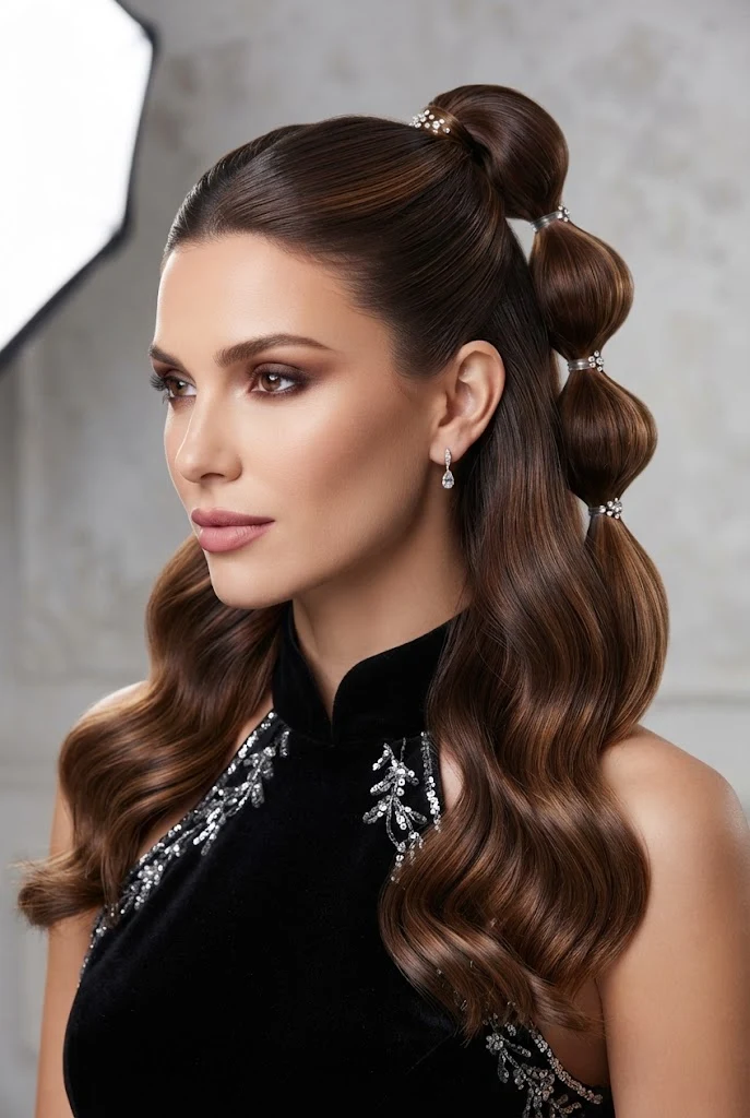 Sleek Bubble Half-Up Ponytail — peinados medio recogidos elegantes style outfit
