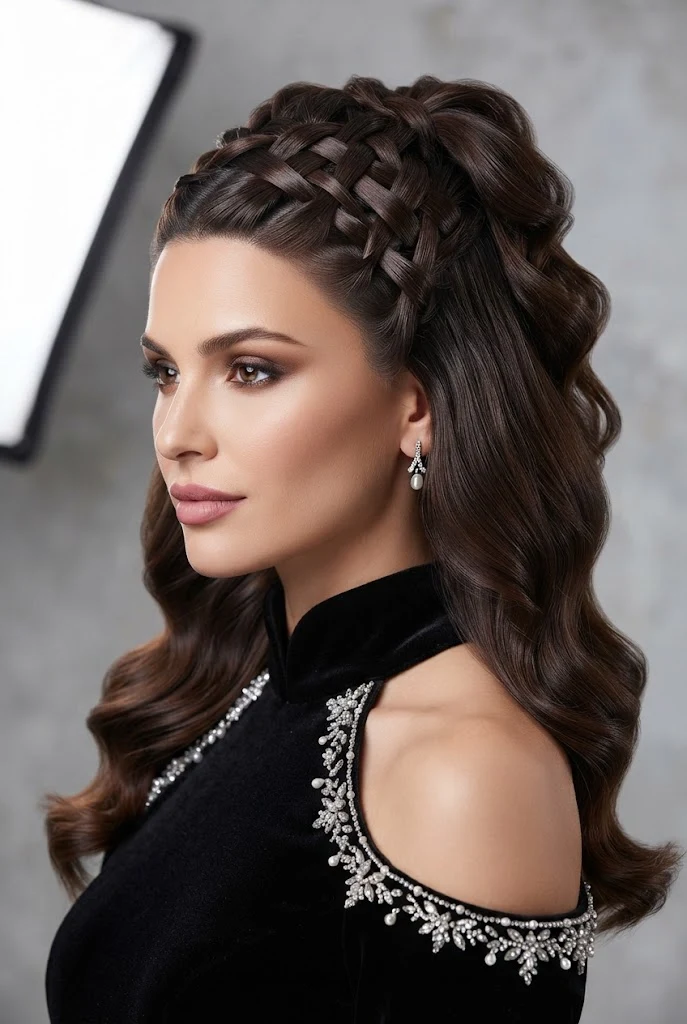 Criss-Crossed Half-Up Sectioning — peinados medio recogidos elegantes style outfit