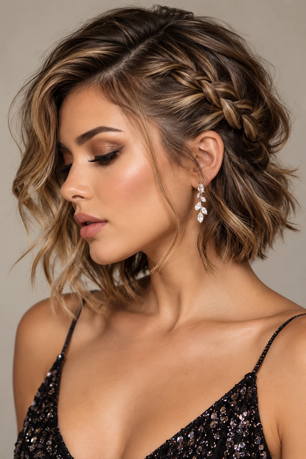 Modern Side Braid — peinados modernos para fiesta de noche cabello corto style outfit