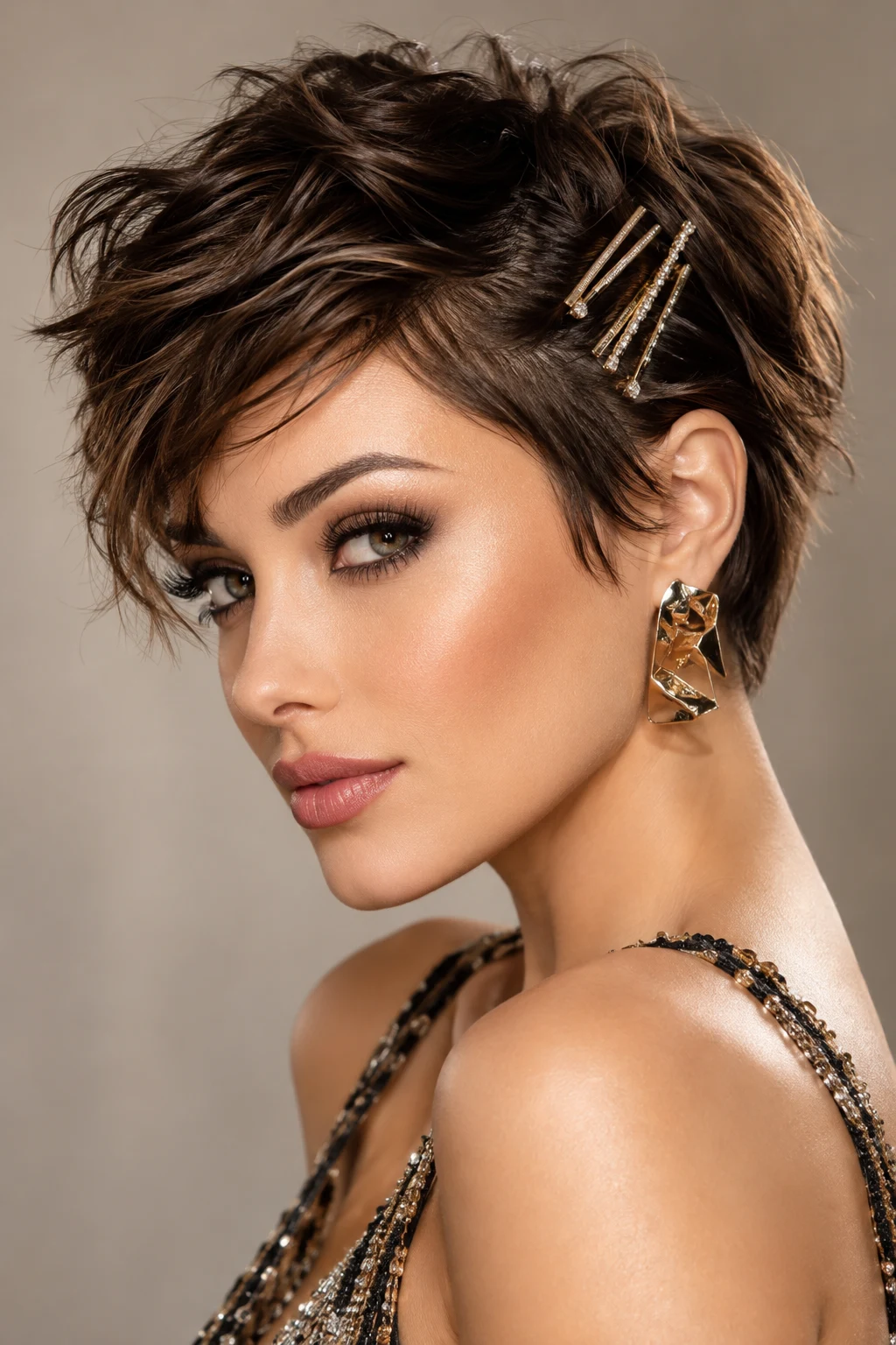 Textured Pixie with Metallic Clips — peinados modernos para fiesta de noche cabello corto style outfit