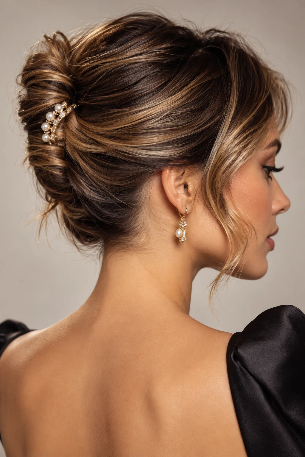Mini French Twist — peinados modernos para fiesta de noche cabello corto style outfit