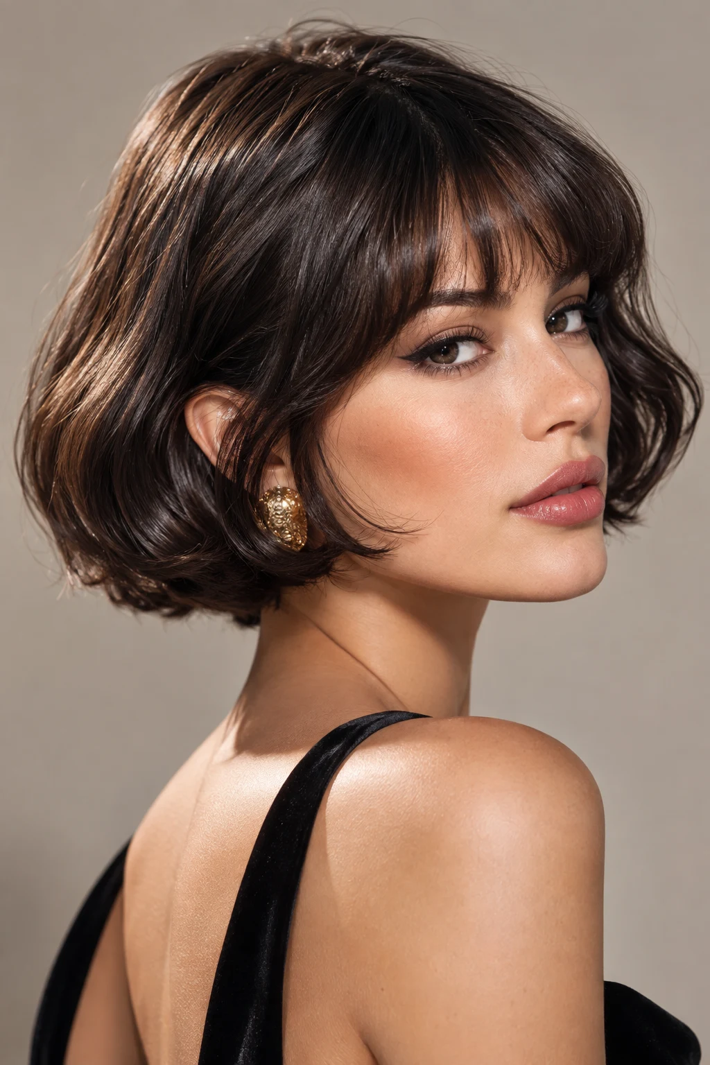 The Glossy French Bob — peinados modernos para fiesta de noche cabello corto style outfit