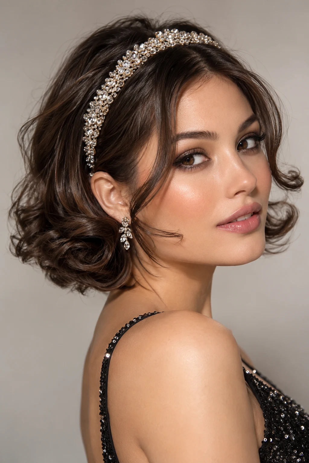 Curled Ends with a Sparkly Headband — peinados modernos para fiesta de noche cabello corto style outfit