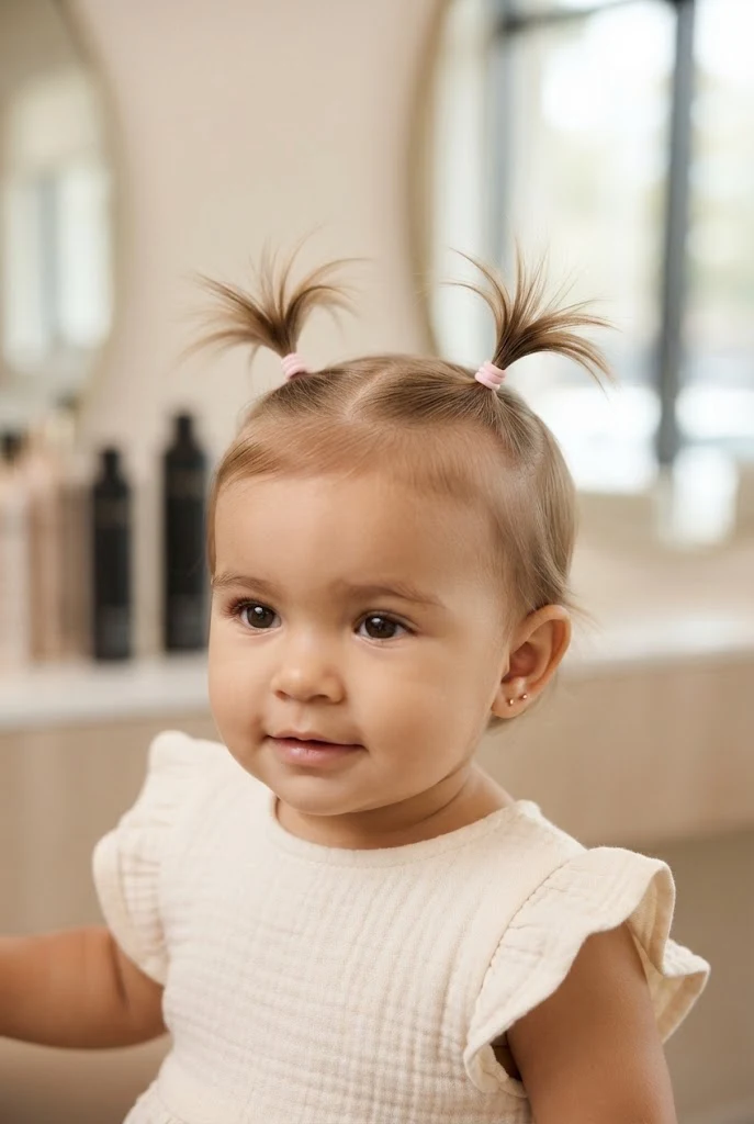 Twin Peekaboo Palm-Tree Pigtails â peinados para bebes cabello corto ligas style outfit