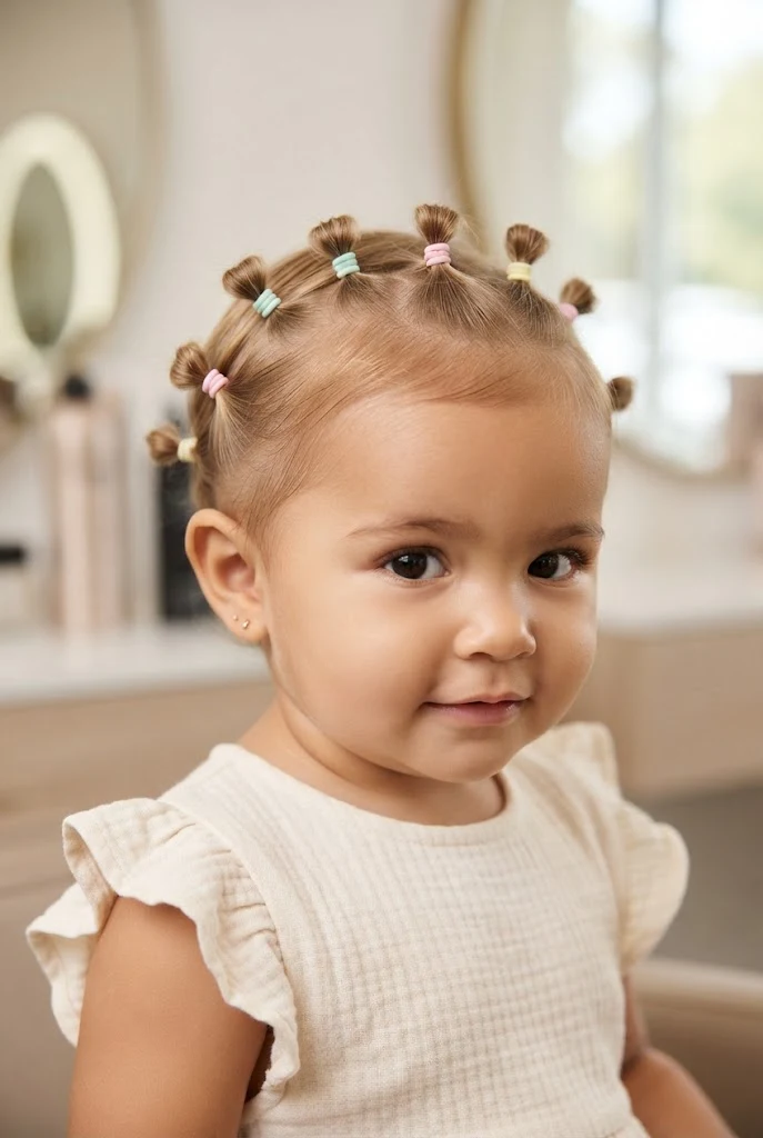 Playful Crown Mini-Puff Chain â peinados para bebes cabello corto ligas style outfit