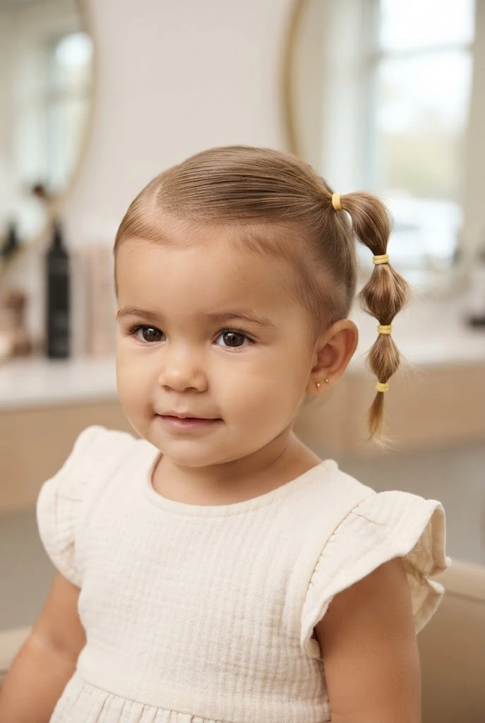 Sunny Side-Swept Mini Bubble Ponytail â peinados para bebes cabello corto ligas style outfit