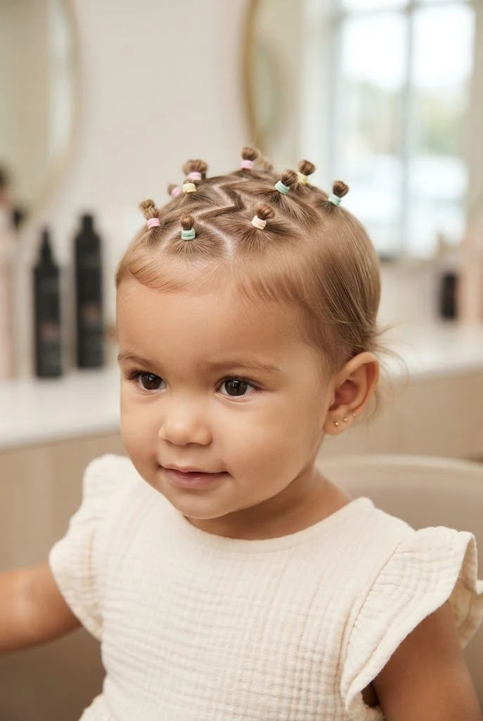 Cute Zigzag Part Micro-Puffs â peinados para bebes cabello corto ligas style outfit