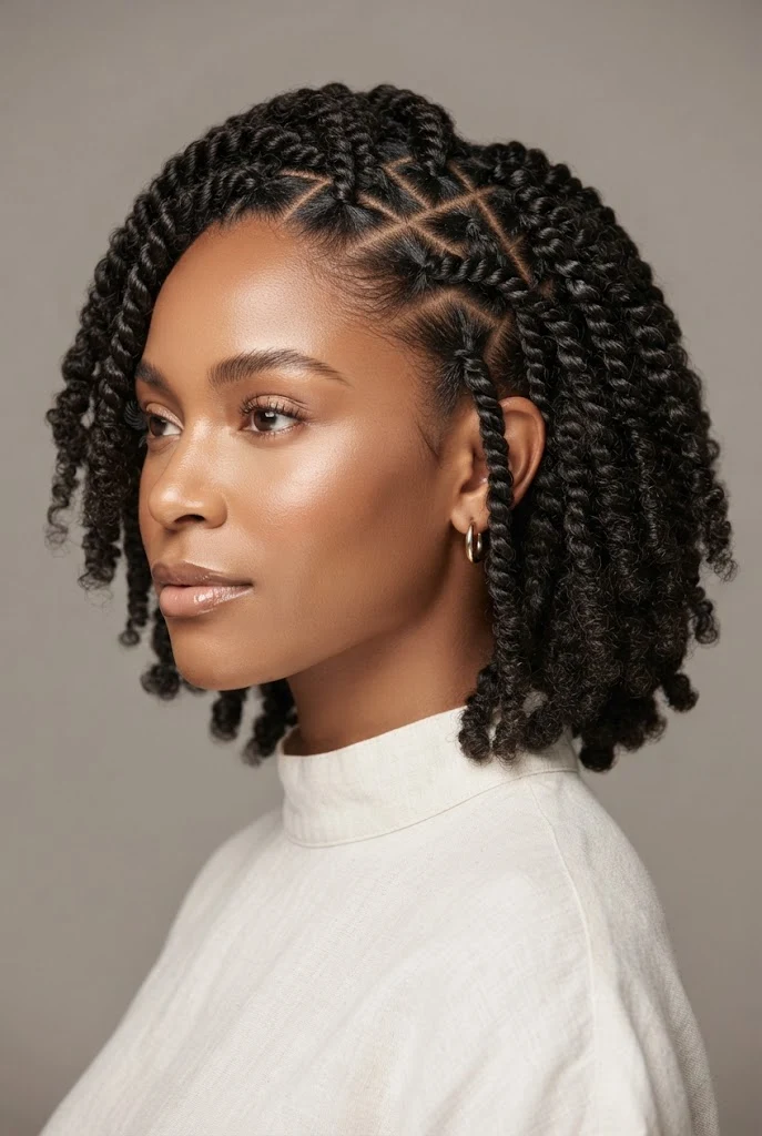 Zigzag Parted Braided Twists — peinados para cabello rizado corto trenzas style outfit