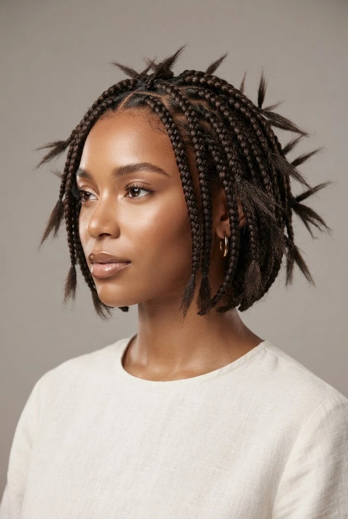 Box Braided Bob Spikes — peinados para cabello rizado corto trenzas style outfit