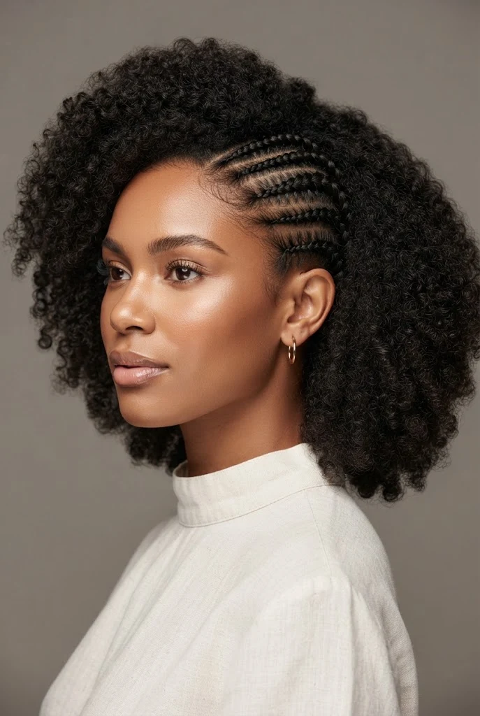 Feed-In Temple Braids — peinados para cabello rizado corto trenzas style outfit