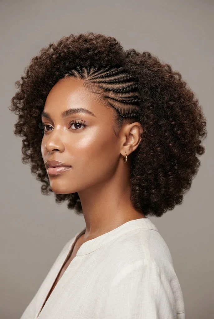Sleek Scalp Braids Into Curly Bob — peinados para cabello rizado corto trenzas style outfit