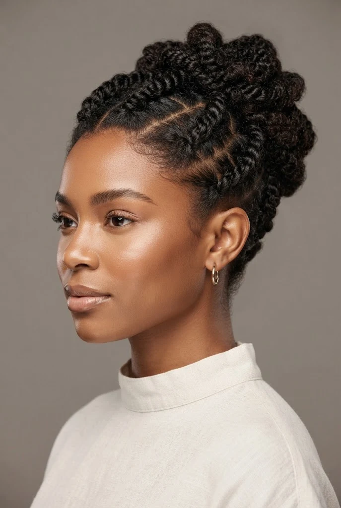 Twisted Updo For Cropped Coils — peinados para cabello rizado corto trenzas style outfit