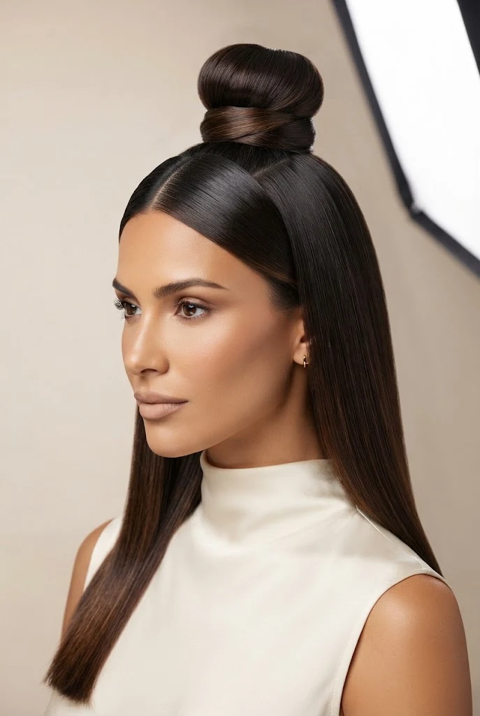 Sleek Half-Up Top Knot with Wrapped Base — peinados para fiestas elegantes style outfit