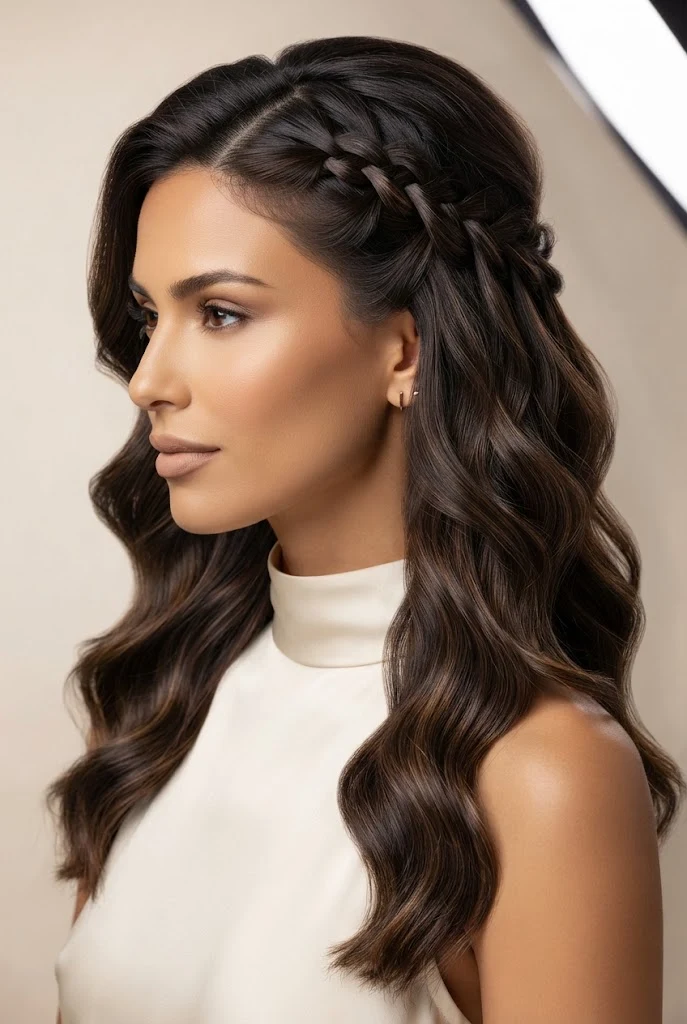 Romantic Waterfall Braided Semirecogidos — peinados para fiestas elegantes style outfit