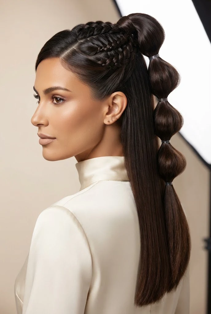 Braided Bubble Half-Ponytail — peinados para fiestas elegantes style outfit