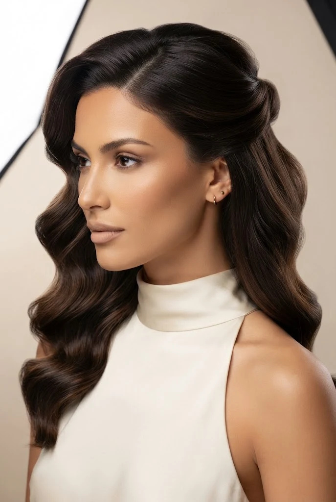 Side-Swept Hollywood Waves Semirecogidos — peinados para fiestas elegantes style outfit