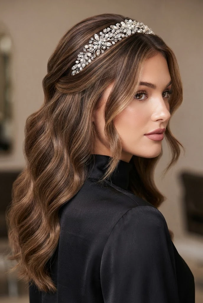 The Glitzy Headband-Anchored Flow — peinados para fiestas elegantes suelto style outfit
