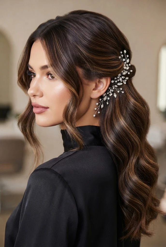The Crystal-Pinned Side Tuck — peinados para fiestas elegantes suelto style outfit