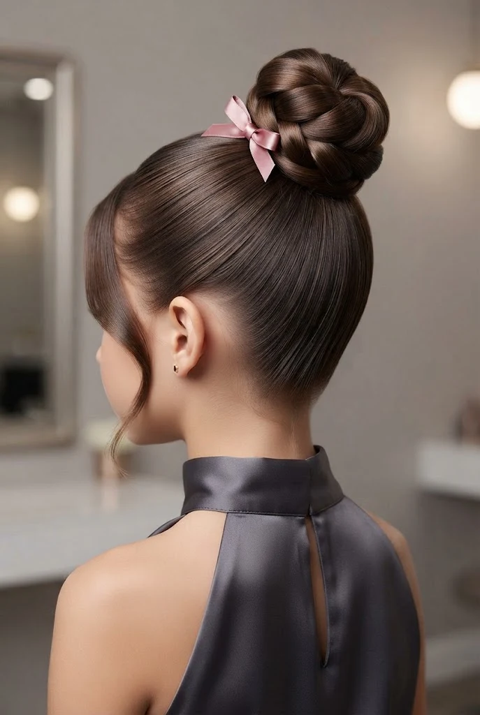 Sleek Ballerina Topknot with Bow — peinados para ninas elegantes style outfit