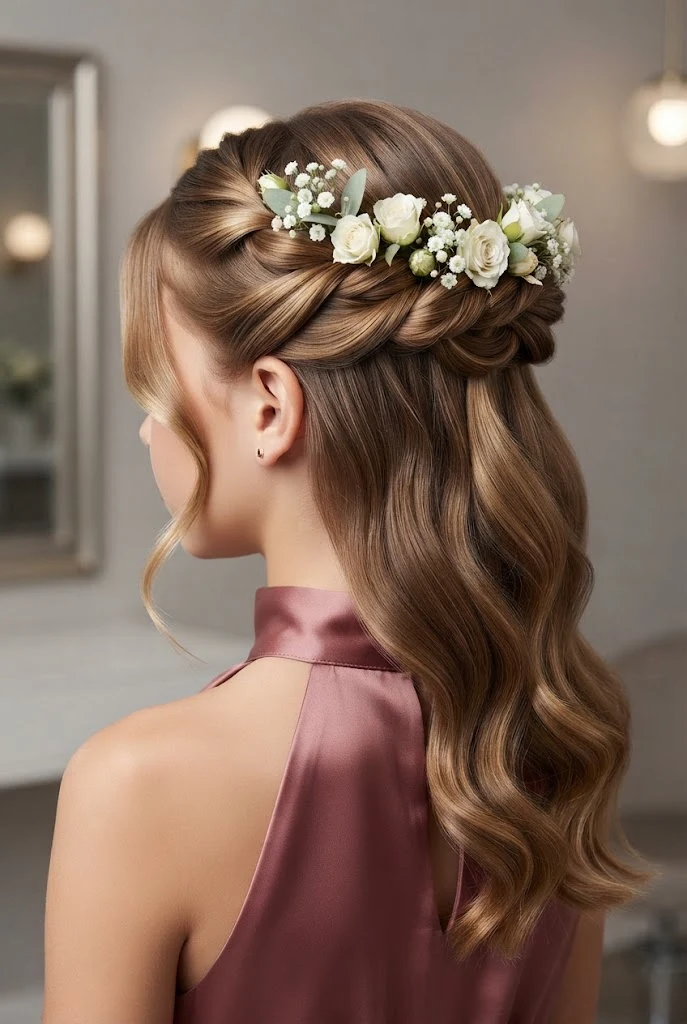Whimsical Half-Up Floral Twist — peinados para ninas elegantes style outfit