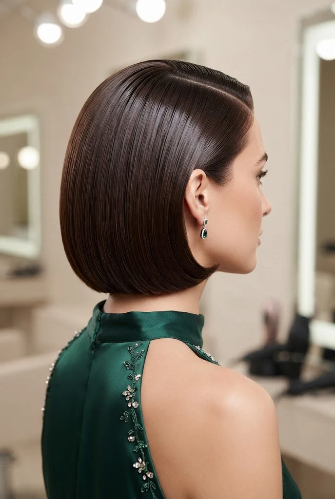 Sleek Wet-Look Bob Sweep — peinados para pelo corto elegantes style outfit