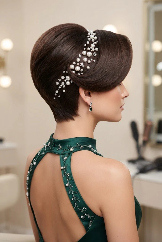 Pearl-Studded Side Swoop — peinados para pelo corto elegantes style outfit
