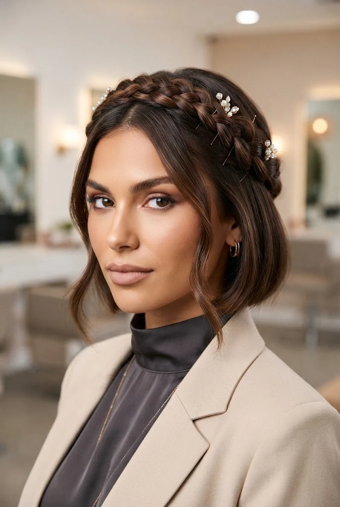 Braided Crown Halo for Short Strands â peinados para promocion cabello corto style outfit