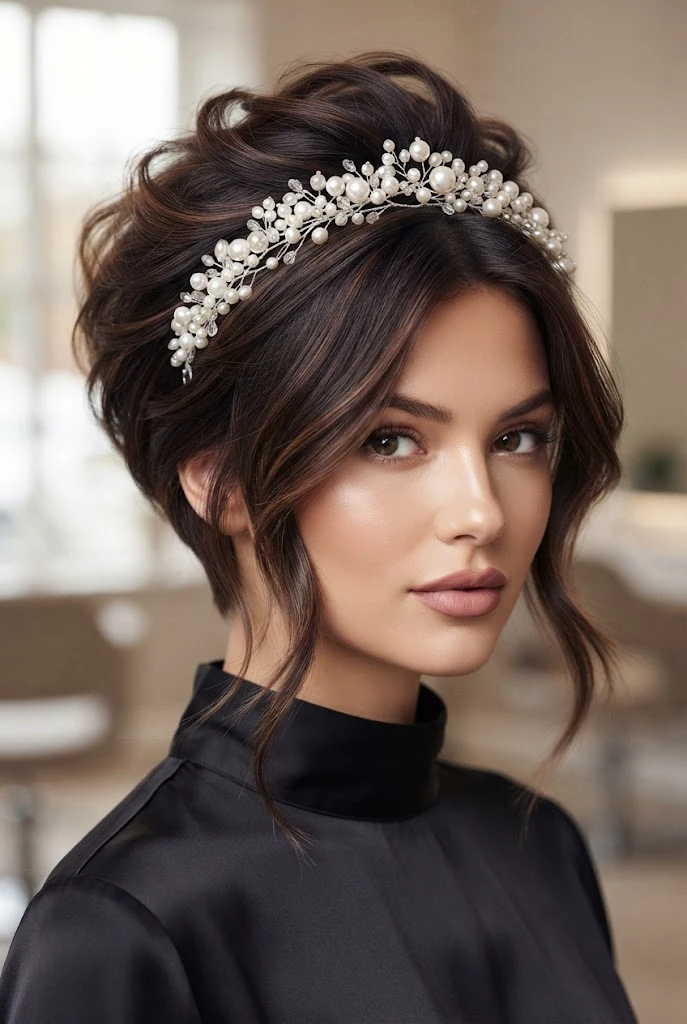 The Pearl-Embellished Headband Crown — peinados pelo corto elegantes style outfit