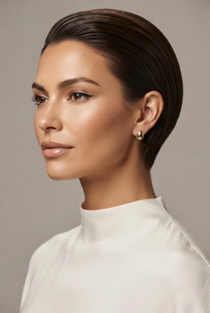 Sleek Back-Brushed Sculpted Crop — peinados recogidos cabello corto boda style outfit