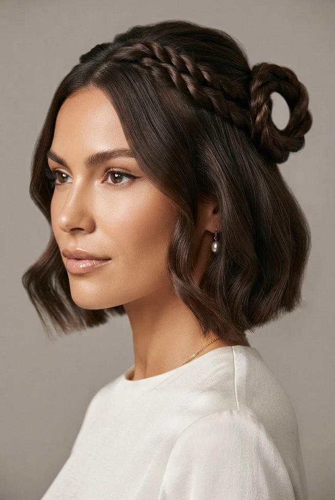 Double Twisted Half-Up Loop — peinados recogidos cabello corto boda style outfit