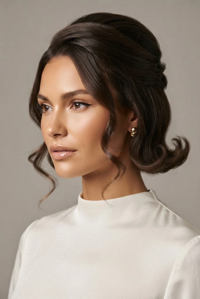 Retro Flippy-Ends Updo Hybrid — peinados recogidos cabello corto boda style outfit