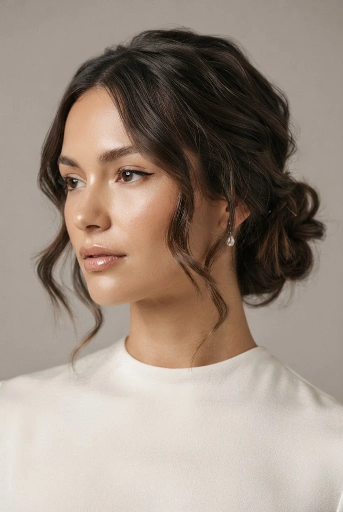 Low Messy Chignon with Face-Framing Tendrils — peinados recogidos cabello corto boda style outfit