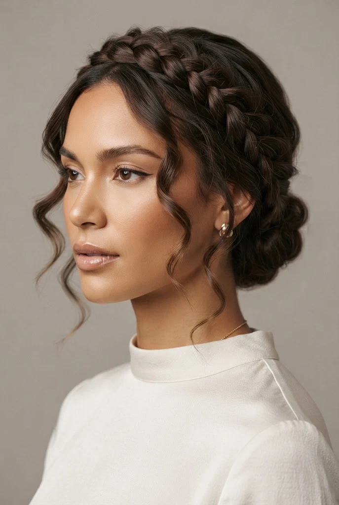 Braided Crown Updo for Short Hair — peinados recogidos cabello corto boda style outfit