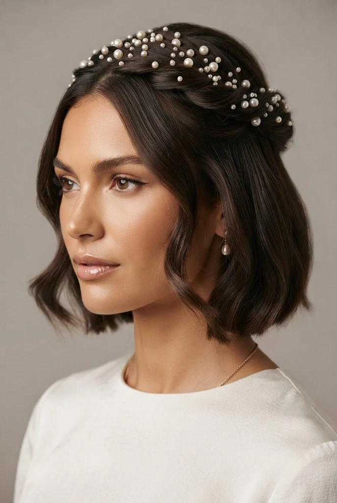 Half-Up Twist with Pearl Embellishments — peinados recogidos cabello corto boda style outfit