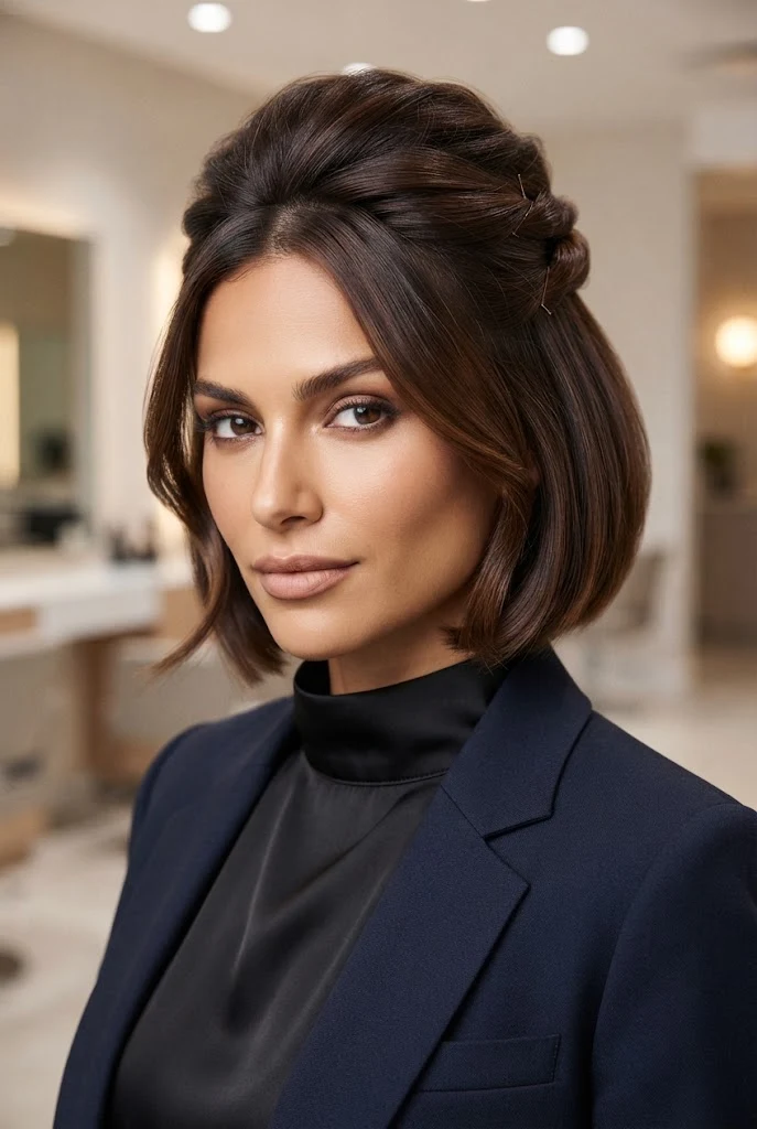 Puffed Crown Half-Up Twist â peinados recogidos cabello corto faciles style outfit