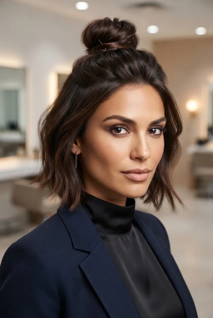 Half-Up Top Knot for Short Strands â peinados recogidos cabello corto faciles style outfit