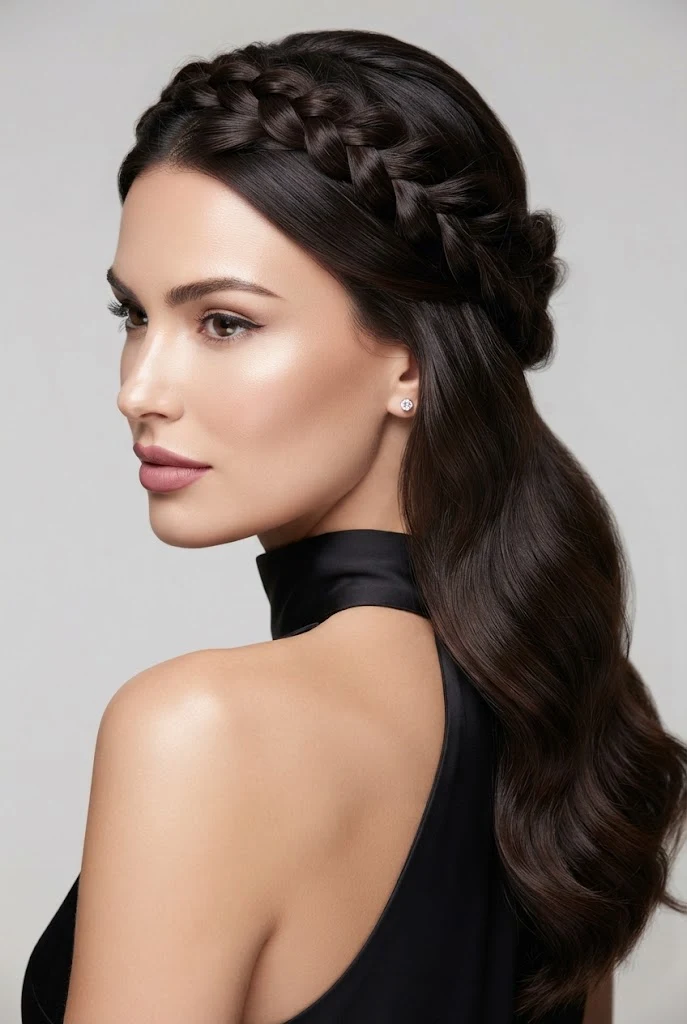 Half-Up Braided Crown Twist — peinados recogidos sencillos elegantes style outfit