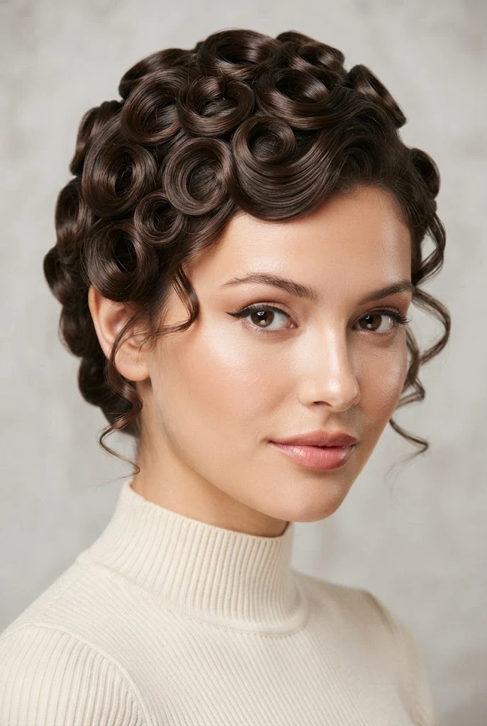 Elegant Pin-Curl Updo for Short Hair — peinados retro cabello corto style outfit