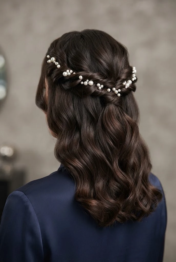 Twisted Crown with Pearl Pins — peinados semi recogidos elegantes style outfit