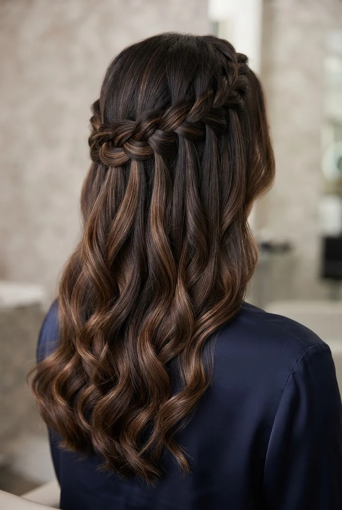 Romantic Waterfall Braid — peinados semi recogidos elegantes style outfit