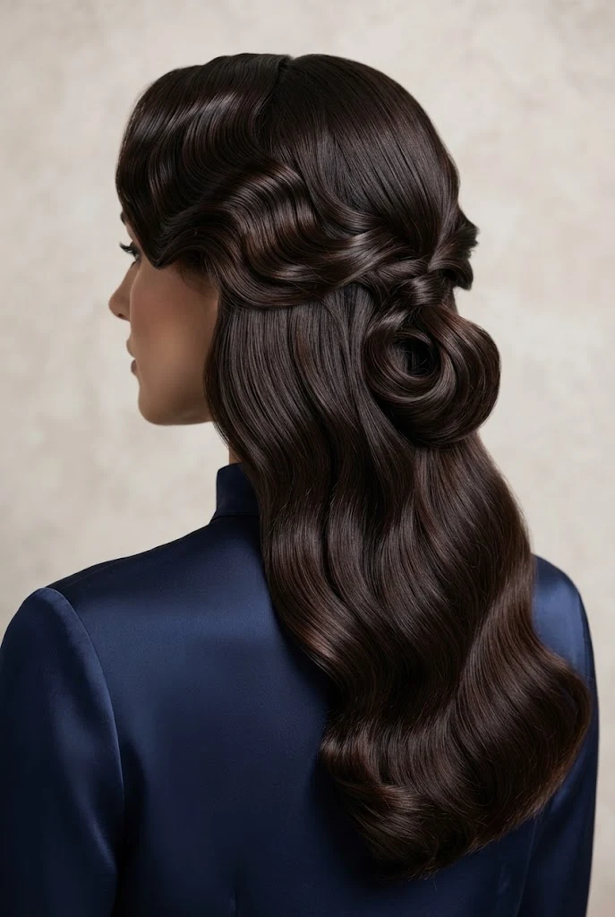 Glamorous Hollywood Waves Half-Up — peinados semi recogidos elegantes style outfit