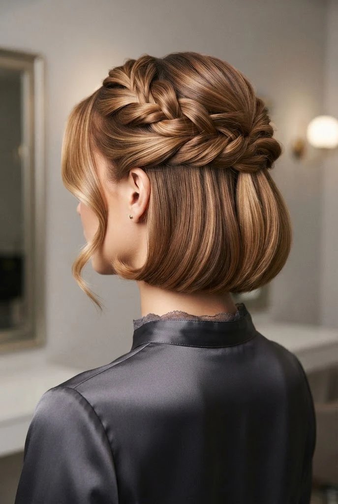 Short Bob Half-Up Twist — peinados semirecogidos elegantes style outfit