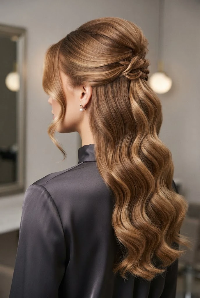 Long Flowing Half-Up Waves — peinados semirecogidos elegantes style outfit