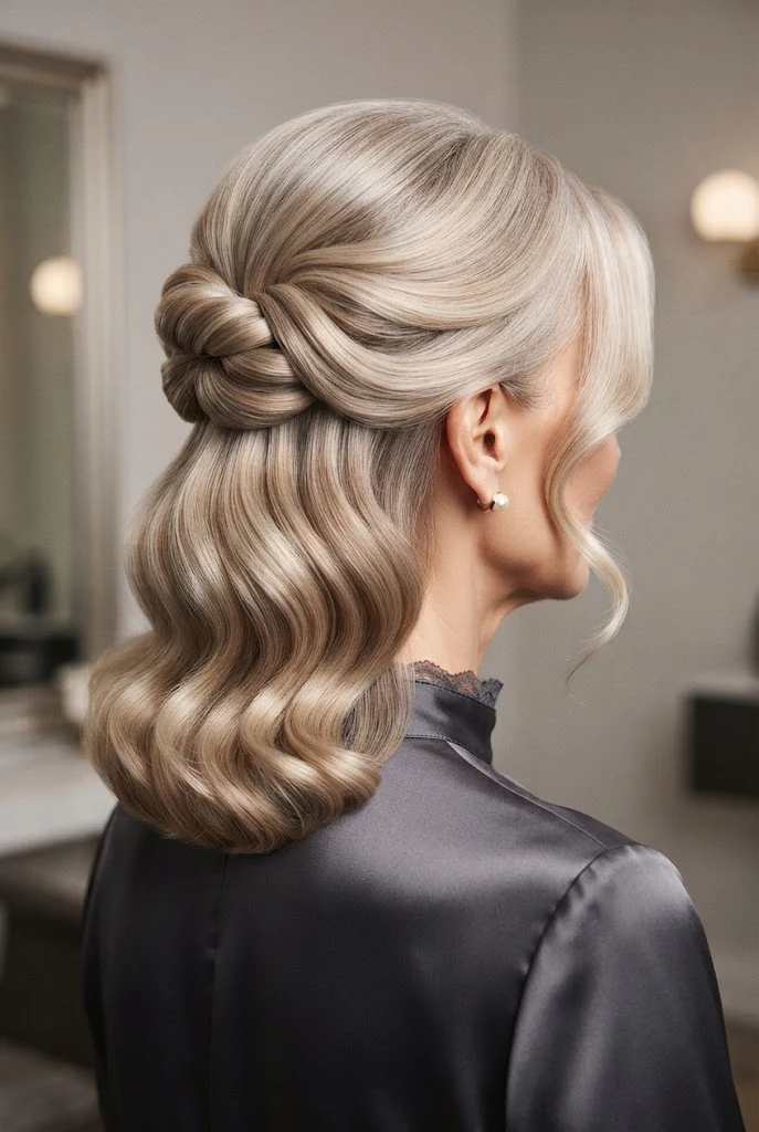 Senior-Friendly Soft Rolled Half-Up — peinados semirecogidos elegantes style outfit